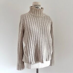 Vintage 90s Wool Mock Neck Sweater
 Ribbed Beige Turtleneck